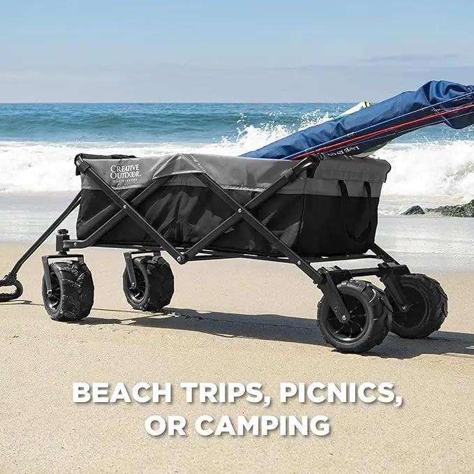Creative Outdoor Push Pull Hauler Wagon for Kids, 200lbs Weight Capacity, All-Terrain Collapsible and Portable Folding Cart, Beach, Park, Garden, Camping & Tailgate by GreenHaven Gardens
