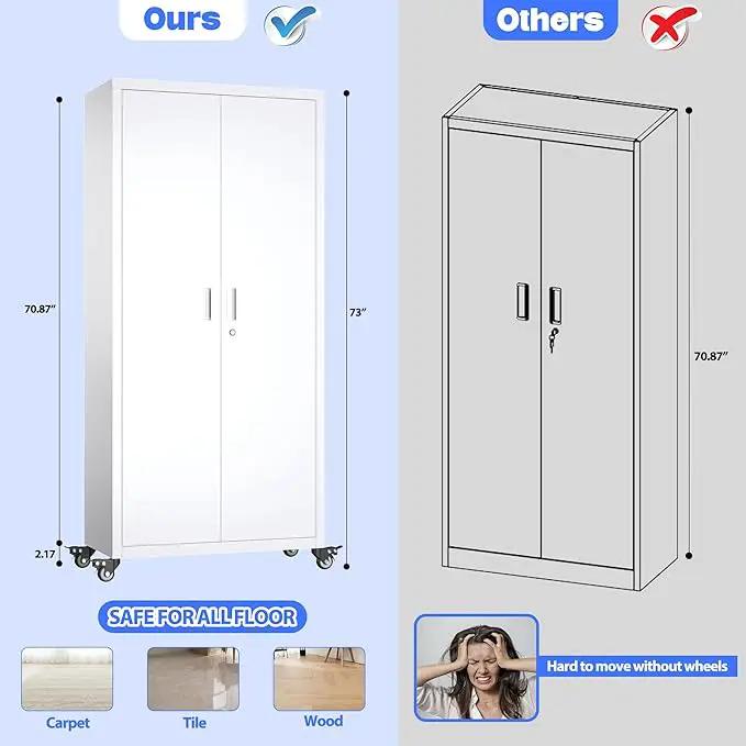 73" H Metal Garage Storage Cabinet with Wheels,Rolling Tool Storage Cabinet with 2 Doors and 4 Adjustable Shelves for Garage,Home,Office,Warehouse,Workshop, Required-Assembly,White by GreenHaven Gardens
