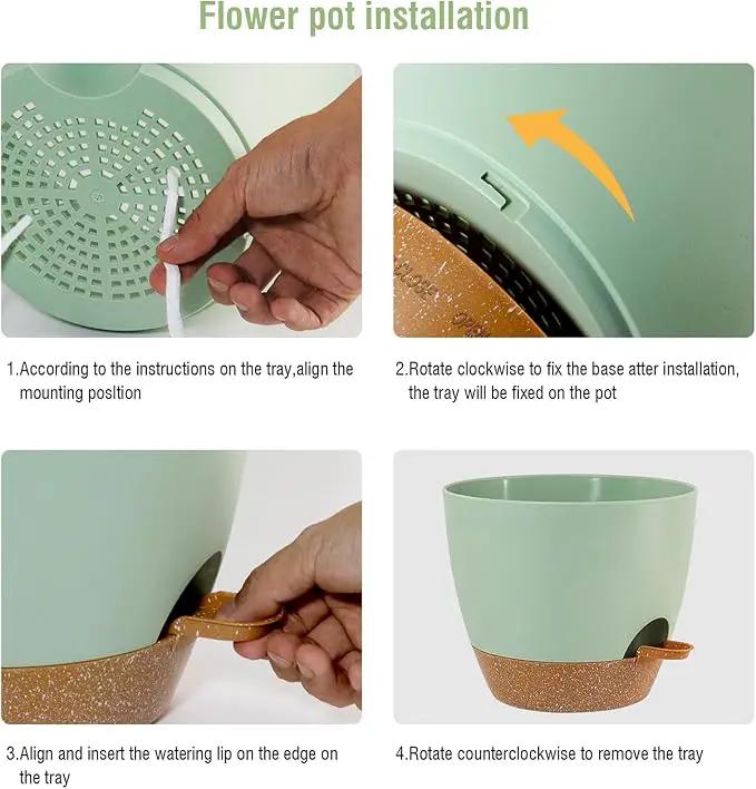 10/9/8 inch Self Watering Pots, Planter, Plant Pots with Mesh Drainage Holes for Indoor Outdoor Garden Plants, Plastic Flower Pots with Deep Reservoir for House Plants, Green with Brown by GreenHaven Gardens