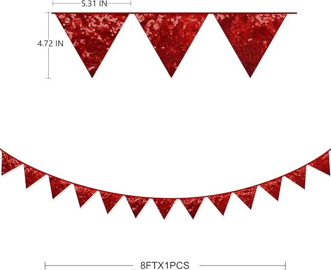 Pinkblume Red Decorations Double Sided Sequin Fabric Triangle Pennant Banner Flag Bunting Garland for Theme Nursery Classroom Home Bedroom Wall Valentines Day Holiday Christmas Decor by GreenHaven Gardens