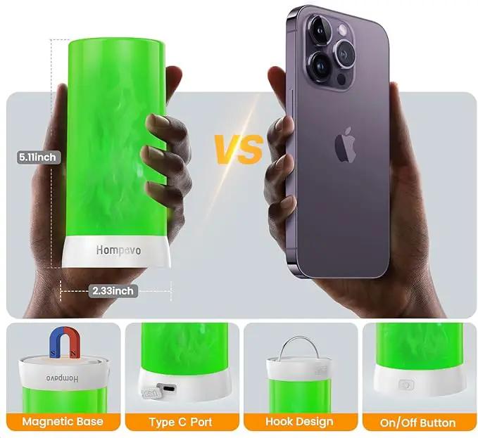 【Upgraded】 LED Flame Lights with Remote & Timer, 4-Mode Rechargeable Battery Operated Flameless Candles, Waterproof Pillar Flickering Lanterns for Room Patio Wedding Halloween Home Decor, Green by GreenHaven Gardens