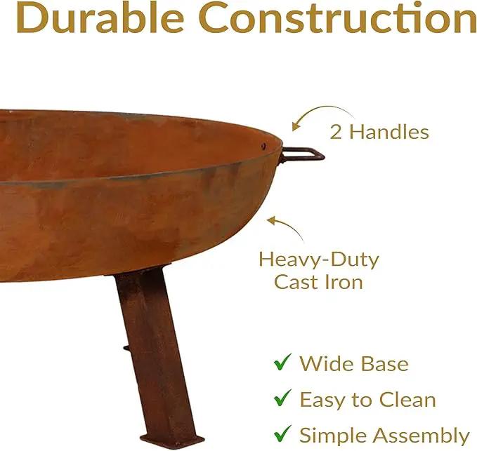 Sunnydaze 30-Inch Cast Iron Heavy-Duty Fire Pit for Outside - Wood-Burning Outdoor Fire Pit Bowl with Handles - Oxidized Finish by GreenHaven Gardens