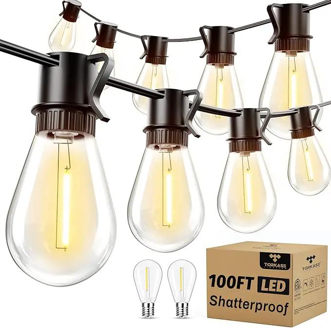 Torkase 100FT Outdoor String Lights LED, 30+2 S14 Shatterproof Bulbs, Dimmable Patio Lights, IP54 Waterproof Connectable for Pergola Lighting, Backyard, Porch,Weddings, Cafe, Party by GreenHaven Gardens