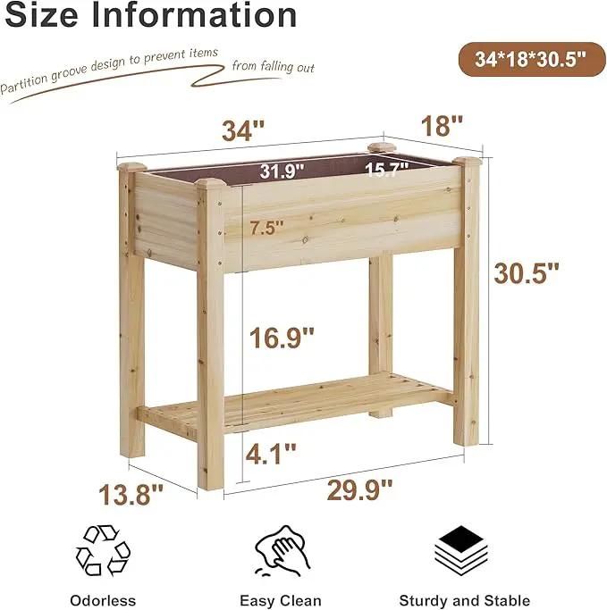 FILWH Raised Garden Bed with Legs Elevated Wooden Planter Box Stand Large Planter Stand Box for Fruits Vegetables Flowers with Divider with Bag - 34x18x30.5IN by GreenHaven Gardens