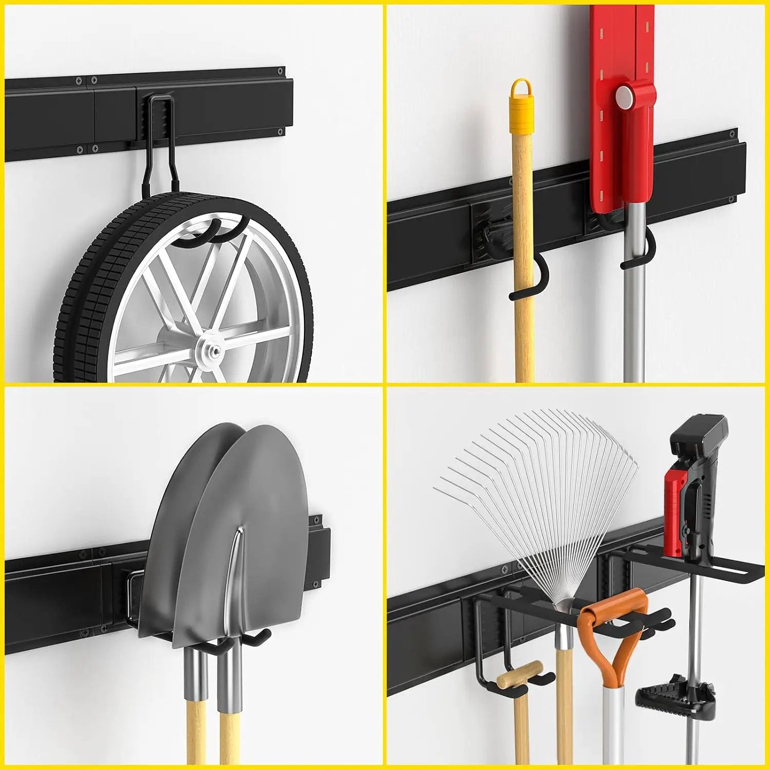 Wall Mount Tool Storage Rack, 15 PCS Heavy Duty Steel Yard Garden Tool Organizer, Garage Tool Organizer Wall Mounted Storage System Hold Up to 550lbs, with 2 Extension Cord by GreenHaven Gardens