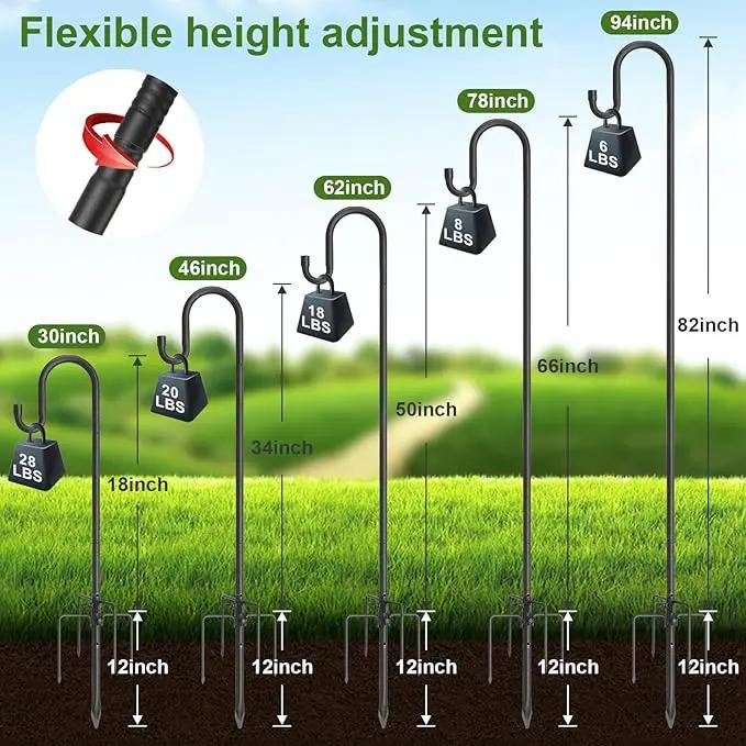 Hummingbird Feeder Pole for Outdoors - Heavy Duty Bird Feeder Stand with Adjustable Stake,62"Rustproof Shepards Poles with Hangers Holder for Birdfeeder,Wind Chimes,Lanterns,Wreaths,Black by GreenHaven Gardens