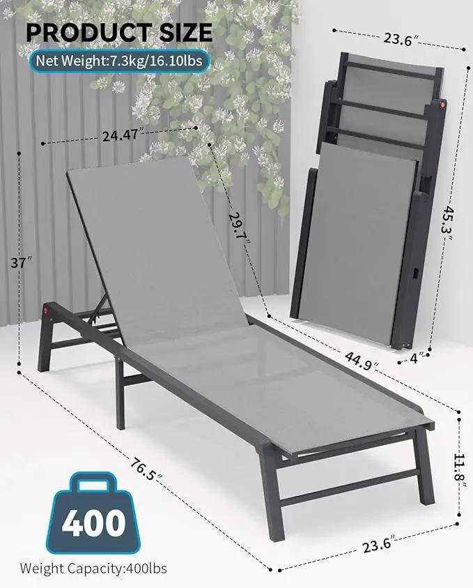 Aluminum Chaise Lounge Chair Outdoor, Foldable Patio Lounge Chair 2 Sets Assemble-Free, Pool Lounge Chairs with 5 Adjustable Backrest, Outdoor Lounge Chairs for Outside Poolside Beach Lawn Grey by GreenHaven Gardens