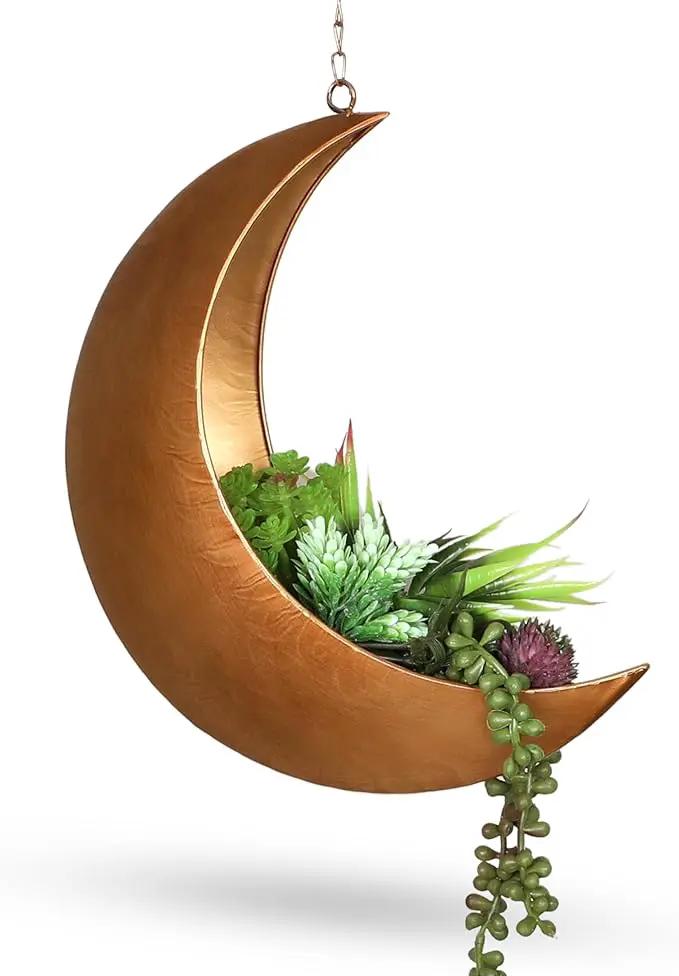 Gold Hanging Moon Planter – with Drain Holes - Moon Room Decor - Unique Planters for Succulents,Air Plant, Cactus, Artificial Plants- Plant Lover Gifts - Boho,Hippie, Birthdays,Witchy Gifts for Women by GreenHaven Gardens
