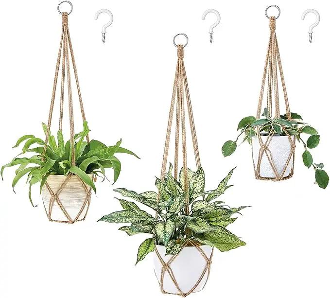 Dahey Macrame Plant Hanger Set of 3 with Hooks Indoor Hanging Planter Basket 35"/29"/23" Handmade Woven Cotton Rope Flower Pot Crochet Plant Holder Stand for Boho Home Decor No Tassels,Brown by GreenHaven Gardens