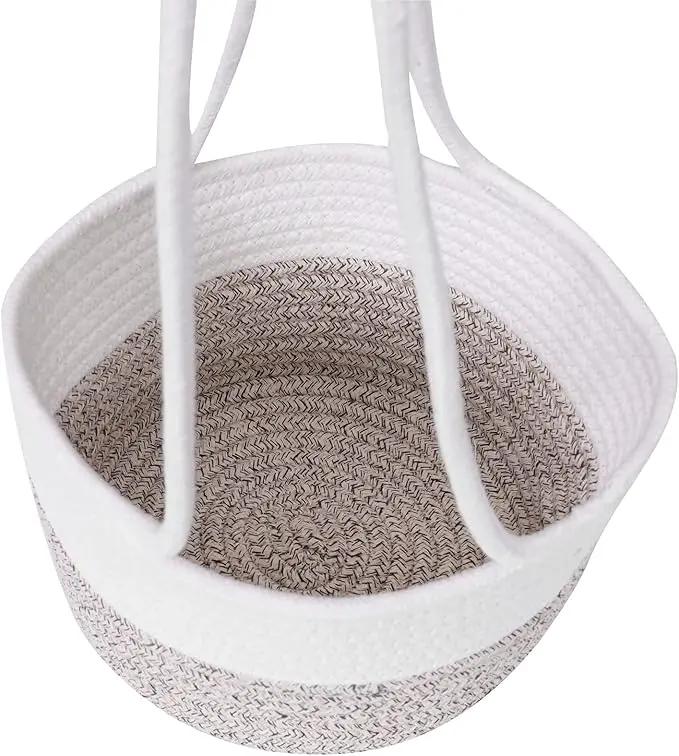 Hanging Planter Basket Jute Rope Woven Plant Hangers Indoor Hanging Plant Holder Up to 7" Pot Macrame Modern Storage Organizer Home Decor (White & Brown) by GreenHaven Gardens