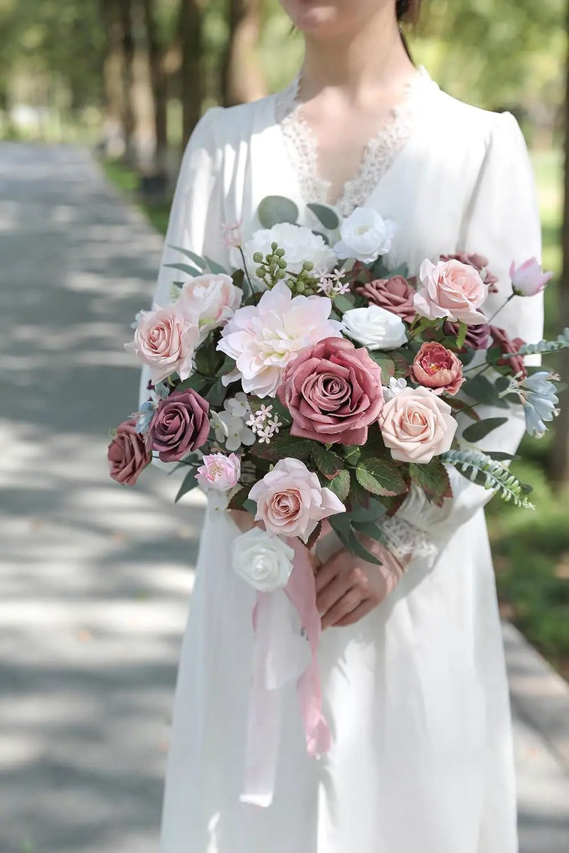 Artificial Flowers Box Set Dusty Roses Fake Silk Flowers Pink Fake Roses DIY Wedding Bridal Bouquets Baby Shower Cake Flowers Home Decoration by GreenHaven Gardens