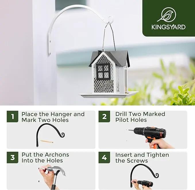 Kingsyard 2-Pack Wall Plant Hanger Outdoor - Heavy Duty Metal Hanging Bracket Hooks for Hanging Plant, Bird Feeders, Lanterns, Wind Chimes Outdoor & Indoor, 14-Inch/White by GreenHaven Gardens