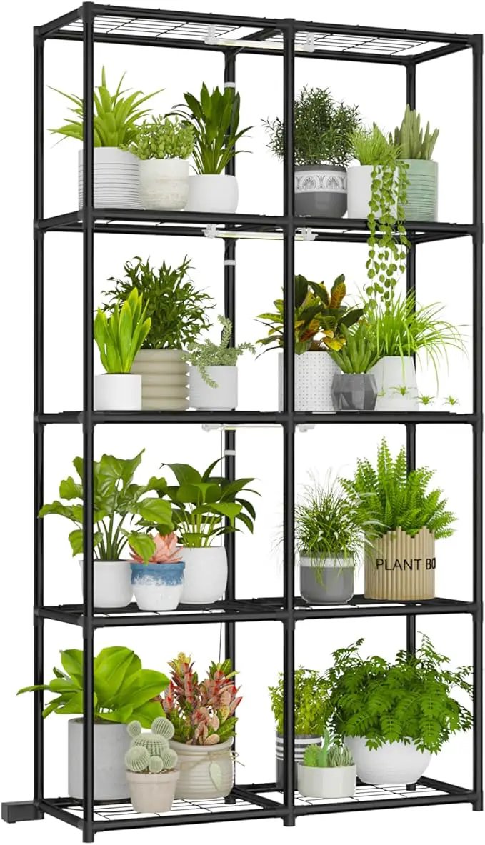 Plant Stand With Grow Light Indoor Outdoor Tall Wide Plant Shelf Metal Waterproof Black Plant Rack for Multiple Plant Holder Flower Pot Table 5 Tiers by GreenHaven Gardens