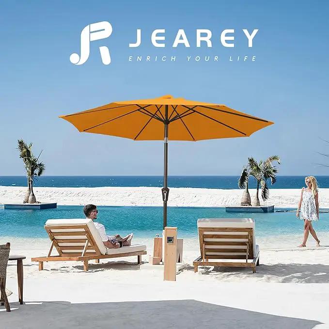 JEAREY 10FT Outdoor Patio Umbrella Outdoor Table Umbrella with Push Button Tilt and Crank, Market Umbrella 8 Sturdy Ribs UV Protection Waterproof for Pool, Garden (Light Orange) by GreenHaven Gardens