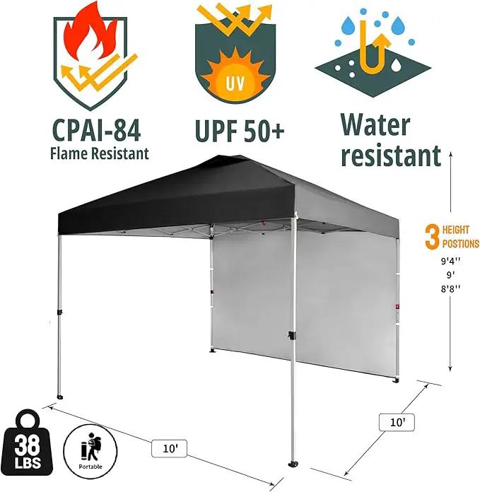 CROWN SHADES 10x10 Pop Up Canopy with 1 Side Wall - Beach Tent with One Push Setup - Outdoor Sun Shade for Events, Parties, Camping - Gazebo with STO-N-Go Cover Bag (Black) by GreenHaven Gardens
