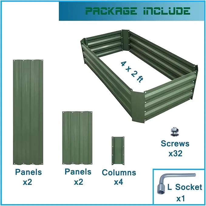 4x2x1ft Metal Raised Garden Bed Kit，Galvanized Garden Bed Box for Vegetables, Flowers, Herbs, and Succulents,60 Gallon Capacity - Green by GreenHaven Gardens