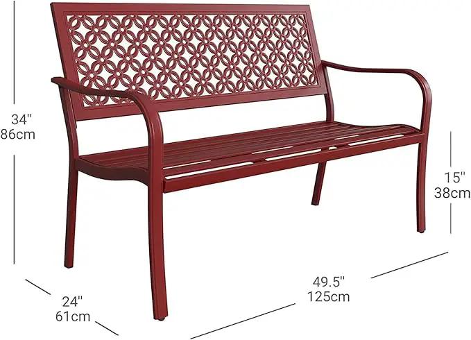 Grand patio 50" Outdoor Bench Garden Bench with Armrests Bench for Outdoors Lawn Yard Porch Red by GreenHaven Gardens