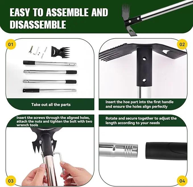 Weed Puller Tool with Long Handle - 58" Manual Weeder Remover Tool, 2 in 1 Hand Weed Rake and Garden Hoe for Gardening, Heavy Duty Uprooting Weeding Pull for Yard, Lawn, Patio and Garden by GreenHaven Gardens