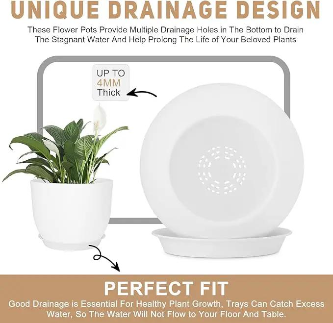 Plant Pots 12/10/9 inch Set of 3, Flower Pots with Multi Mesh Drainage Holes, Large Planters for Indoor Outdoor Garden Plants and Flowers. (White) by GreenHaven Gardens