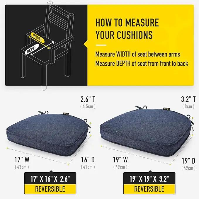 SUNROX Gel Memory Foam Chair Cushion with Ties, Ultra Durable Water Resistant FadeShield Outdoor/Indoor Reversible Chair Seat Cushion 17 x 16 inch Set of 4, Heather Indigo by GreenHaven Gardens