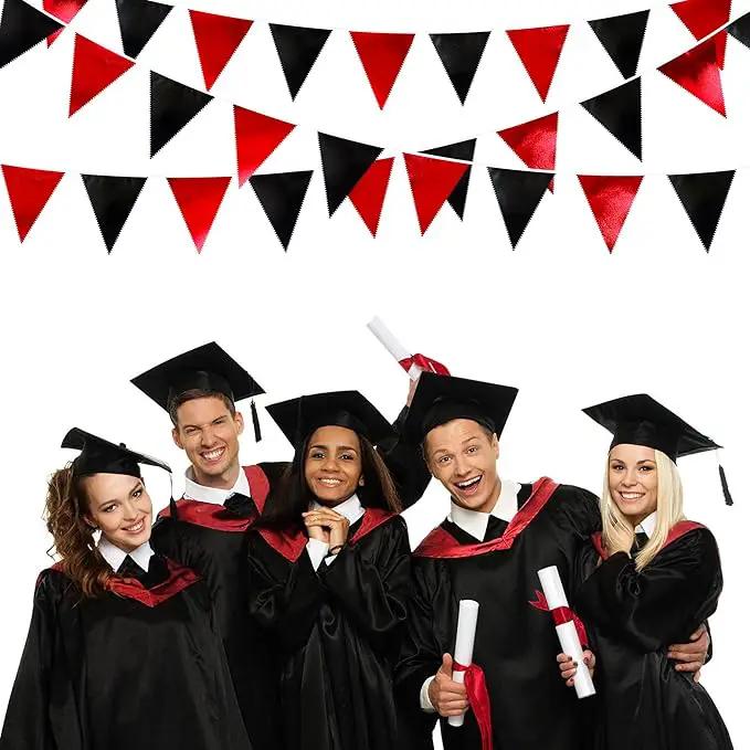 Red Black Party Decoration Metallic Fabric Triangle Pennant Banner Flag Bunting Garland for Graduation Halloween Birthday Wedding Bachelorette Anniversary Las Vegas Casino Poker Pirate Party Supplies by GreenHaven Gardens