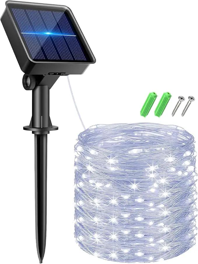 kolpop Cool White Solar Fairy Lights Outdoor, 32FT 80LED Twinkle Light Outdoor Waterproof, 8 Modes Copper Wire Mini Solar String Lighting for Garden Christmas Tree Outside by GreenHaven Gardens