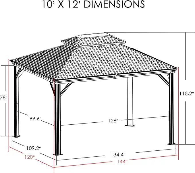 Kozyard Alexander 10' X 12' Hardtop, Aluminum Metal Gazebo with Galvanized Steel Double Roof Canopy, Curtain and Netting, Permanent Pavilion for Patio, Backyard, Deck, Lawn (Gray) by GreenHaven Gardens