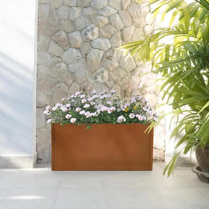 Corten Steel Planter Box Metal Outdoor Large Rectangular Rustic Durable Antique Detached for Commercial Residential Patio Deck and Backyard 36" x 12" x 16" by GreenHaven Gardens