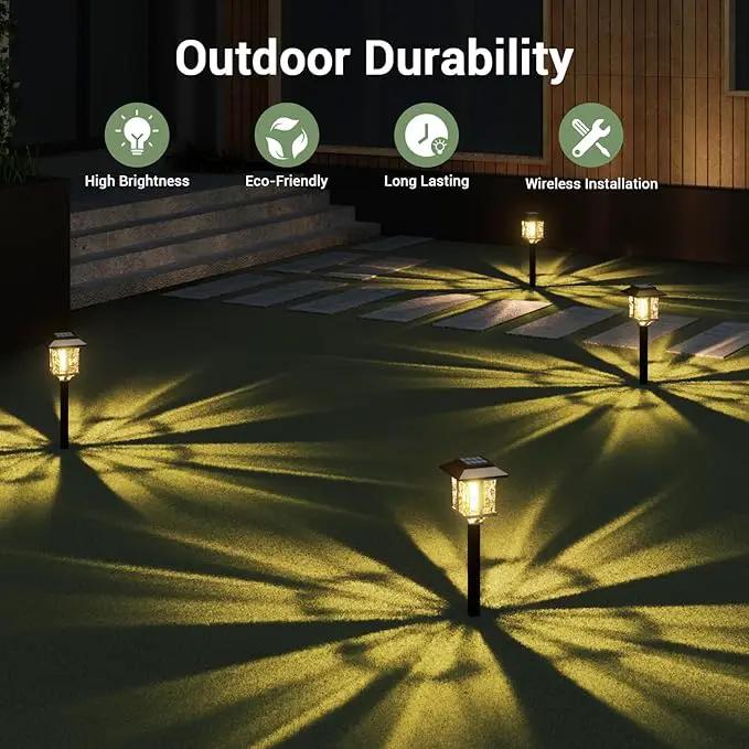 XMCOSY+ Solar Outdoor Lights Waterproof IP65, Solar-Powered Garden/Yard/Pathway Lights with Warm White 2-Tone Bronze-Wood Stainless Steel Design for Landscape Driveway Walkway Decorative by GreenHaven Gardens