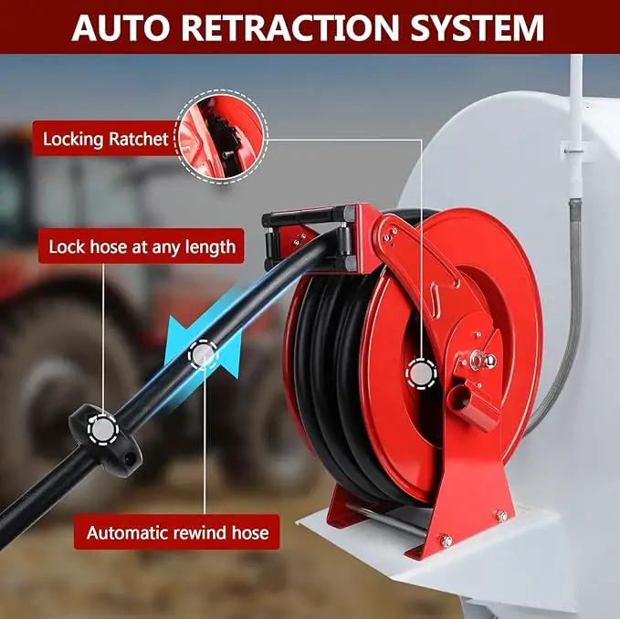 Fuel Hose Reel with Fueling Nozzle, 3/4" x 50FT Retractable Diesel Hose Reel, 300 PSI Industrial Heavy Duty Auto Swivel Rewind Hose Holder Reels, for Vehicle Tank Truck Trailer Ship by GreenHaven Gardens