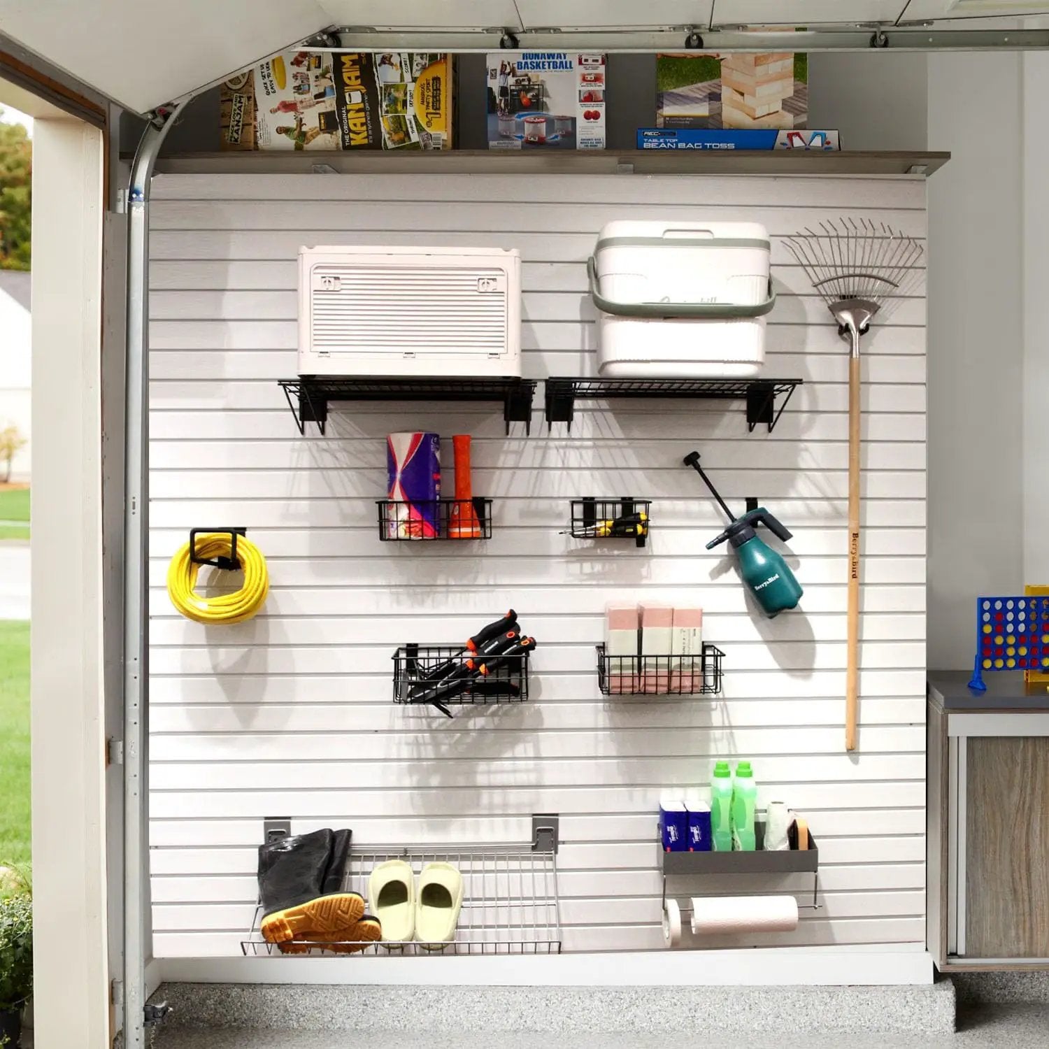 Slatwall Panel Garage Organizer PVC Slatwall Heavy Duty Wall Mounted Rack, Interlocking Slat Wall Panels for Tool Organization Peg Board(2 Pack Black) by GreenHaven Gardens