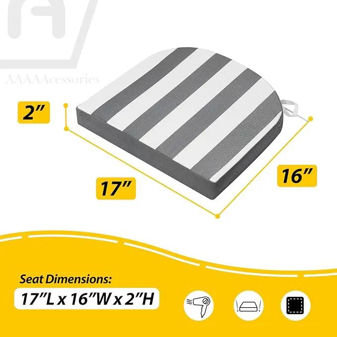 AAAAAcessories Outdoor Seat Cushions for Chairs, Waterproof, Fade-Resistant Patio Furniture Replacement Cushions, 17" x 16" x 2", Set of 2, Gray Cabana Stripe by GreenHaven Gardens