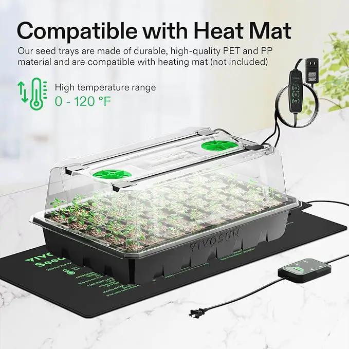 VIVOSUN 6-Pack Seed Starter Trays, 240-Cell Seed Starter Kit with 2 Set of LED Lights, 3.6" Higher Cover, Adjustable Vents, Drainage Holes, Green Propagation Tray for Planting Seed, 40 Cells x 6 Packs by GreenHaven Gardens