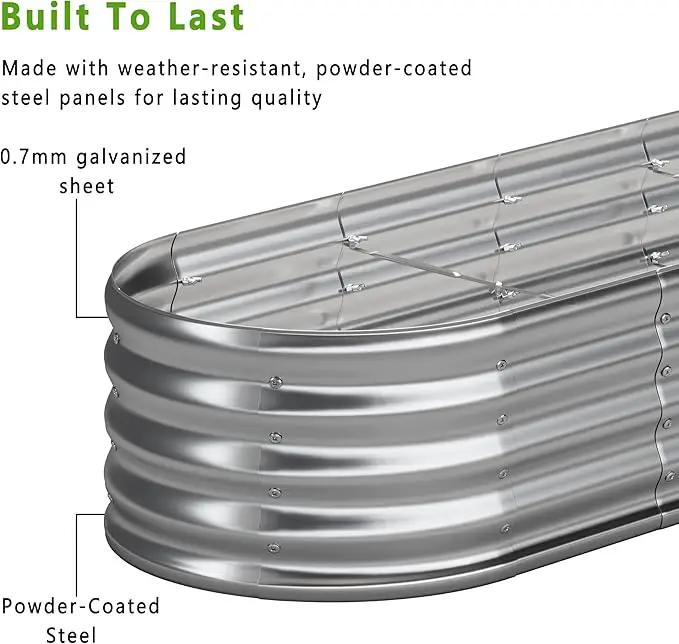 KFN 2PCS 8x1.8x1FT Galvanized Raised Garden Bed,Raised Garden Bed Kit-Oval Metal Vegetable Box,Large Planter Flower Boxes Outdoor,Planting for Vegetables,Flower,Herb,Sliver,0.7mm by GreenHaven Gardens
