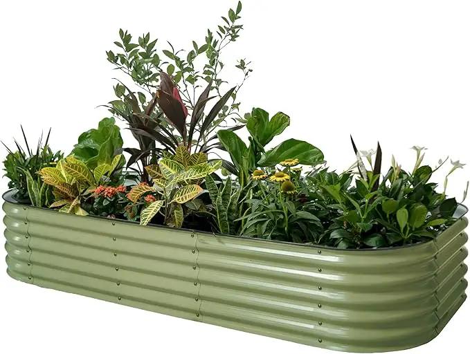 Vego garden Raised Garden Bed Kit, 17" Tall 10 in 1 Modular Metal Raised Garden Beds Kit, Metal Planter Box for Vegetables, Flowers, Herbs, Olive Green by GreenHaven Gardens
