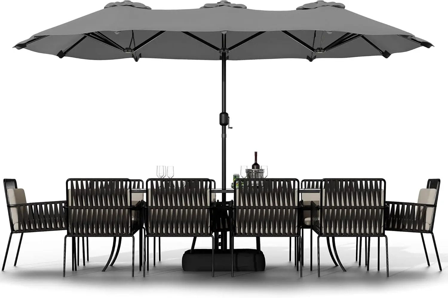 Shintenchi 16FT Large Patio Umbrella with Base, Outdoor Double-Sided Rectangular Umbrella, Market Umbrella with Crank Handle for Poolside Lawn Garden, Gray by GreenHaven Gardens