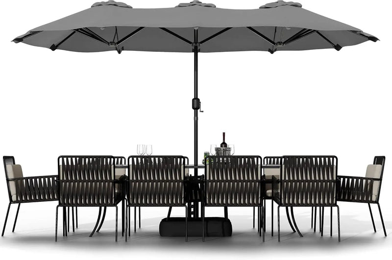 Shintenchi 16FT Large Patio Umbrella with Base, Outdoor Double-Sided Rectangular Umbrella, Market Umbrella with Crank Handle for Poolside Lawn Garden, Gray by GreenHaven Gardens