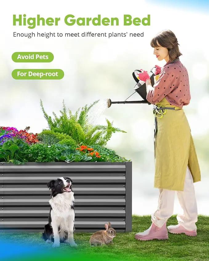 Quictent Galvanized Raised Garden Bed 8x4x2 Ft Tall Metal Planter Box for Vegetables Bottomless for Backyard, 2 Tomato Cages Included, 22.04" Deep, Dark Grey by GreenHaven Gardens
