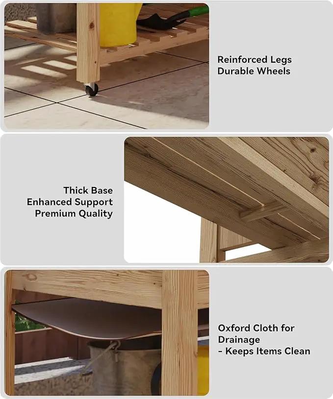 Raised Garden Bed with Legs and Wheels, Wooden Raised Planter Box with Storage Shelf, Protective Liner, Mobile Elevated Wood Planter for Backyard, Patio, Balcony Natural, 48"×24"×30" by GreenHaven Gardens