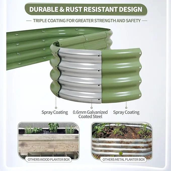 Galvanized Raised Garden Bed - 8x2x1FT Metal Planter Boxes Outdoor | Oval Steel Raised Bed Kit for Gardening with Protective Tape, Bracing Rods, Gloves for Vegetables, Flower, Herb (Green) by GreenHaven Gardens