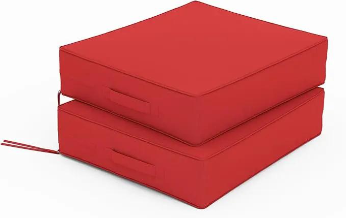 Patio Chair Cushions 18.5 X 16 X 4 Inch Waterproof Outdoor Seat Cushions for Patio Furniture, Outdoor Sofa Couch Pads with Ties & Handle, Set of 2, Red by GreenHaven Gardens