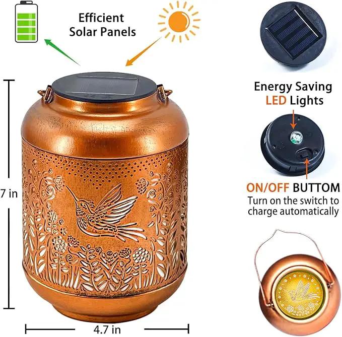 Hummingbird Solar Lanterns Outdoor Waterproof Hanging Solar Lights Hummingbird Gifts for Women Men Metal Bird Decorative LED Lanterns for Yard, Patio, Lawn, Tabletop, Pathway, Landscape, Garden Decor by GreenHaven Gardens
