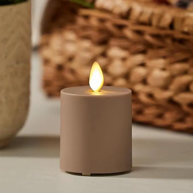 Luminara Outdoor Votive Flameless LED Candle, Timeless Taupe 2" x 3.2", Moving Flame Battery Operated Timer Remote Ready IPX4 Matte Plastic Finish by GreenHaven Gardens