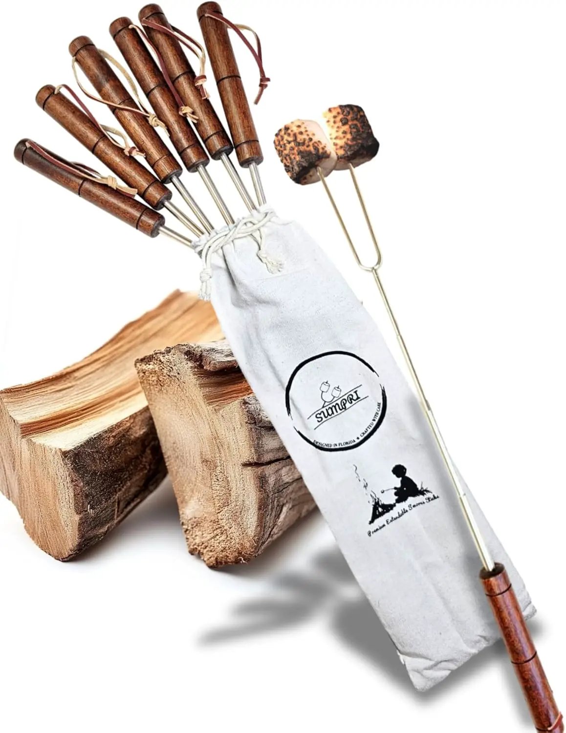 Smores Sticks For Fire Pit [Set Of 7] - Marshmallow Roasting Sticks For Campfire, Classic Smore Sticks - Hot Dog Sticks For Campfire - SUMPRI Campfire Sticks by GreenHaven Gardens