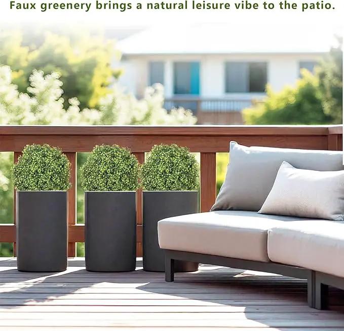 THE BLOOM TIMES 2ft Boxwood Topiary Ball Trees Artificial Outdoor Set of 2, 24" Faux Evergreen Plants Outside UV Resistant Greenery, Fake Potted Bushes and Shrubs for Front Porch Planter Patio Decor by GreenHaven Gardens