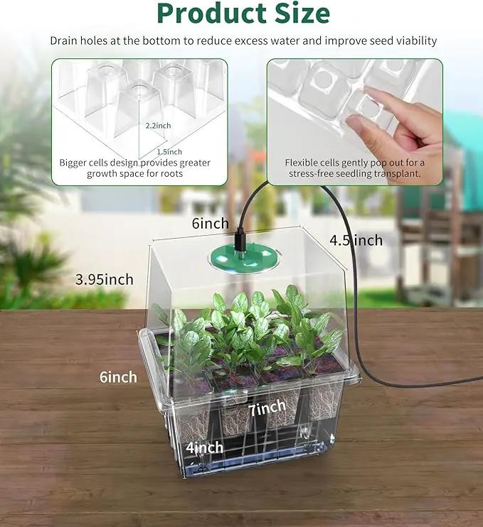 Seed Starter Tray, 60-Cells Seedling Starter Trays with Grow Light, Self-Watering Seed Germination Kit for Indoor Gardening Seed Starting (5 Pack, Clear Base) by GreenHaven Gardens