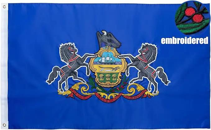 TOPFLAGS Pennsylvania Flag 3x5 Outdoor PA State Flags Double Sided Embroidered Longest Lasting Heavy Duty Polyester Stronger Brass Grommets 4 Stitched Hemming Perfect for Outside by GreenHaven Gardens
