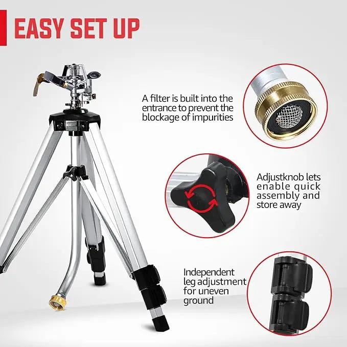 YAMATIC Impact Sprinkler on Tripod Base, 360 Degree Large Area, Heavy Duty Adjustable Pulsator Sprinkler for Lawn Yard and Grass, Spray up to 20-90ft (36inch) Zinc Head, 2Pcs by GreenHaven Gardens