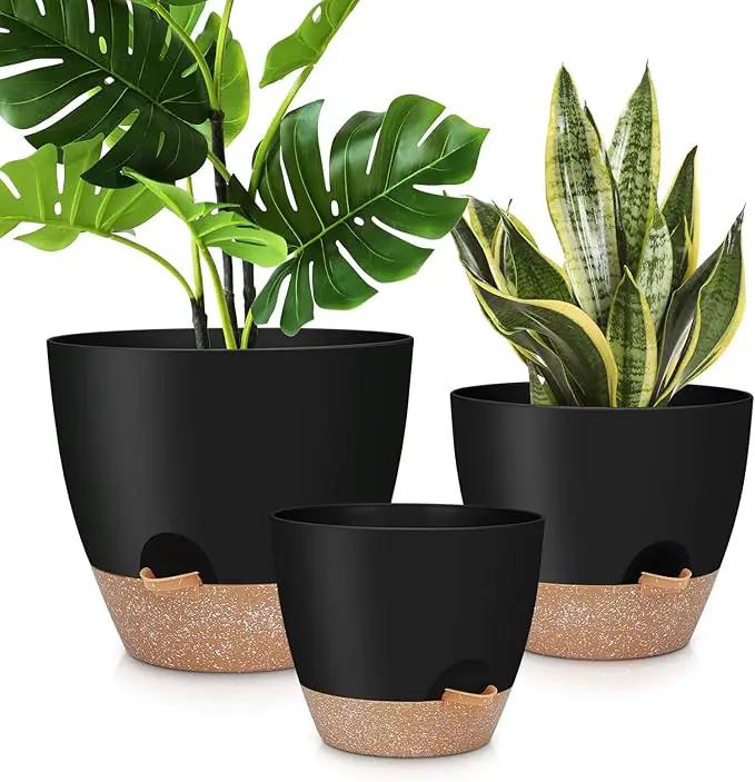 12" 10" 9" Large Self Watering Plant Pots, 3 Pack Flower Pots Planters with Multi Mesh Drainage Holes for Indoor Outdoor Garden Plants and Flowers (Black) by GreenHaven Gardens