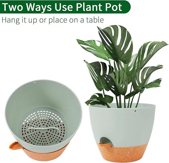 GARDIFE Hanging Planter, 10 inch Hanging planters for Indoor. Outdoor Plants, Self Watering Plant Pot, 2 Pack Large self Watering Hanging Planter, Green by GreenHaven Gardens
